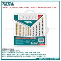 Bộ 16 mũi khoan kim loại, bê tông, và mũi vít TOTAL TACSD3165