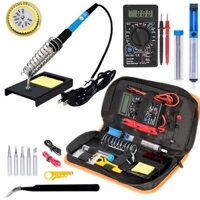 Bộ 17 Món Sửa Chữa Điện Tử Dân Dụng Kèm Máy Hàn Chì Thiếc Đồng Hồ Kèm Ví Da 26x14x6cm