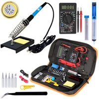 Bộ 17 Món Sửa Chữa Điện Tử Dân Dụng Kèm Máy Hàn Chì Thiếc Đồng Hồ Kèm Ví Da 26x14x6cm