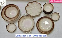 Bộ 18 món tô chén đĩa men kem tro hỏa biến độc đáo, mã 260054, gồm 10 chén cơm, 2 tô, 4 đĩa, 2 đĩa gia vị, gốm sứ bát tràng tinh vân