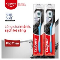 Bộ 2 Ban chai Colgate Slimsoft Between Charcoal lông chai mêm manh xen sơi phu than hoat tinh  màu ngẫu nhiên