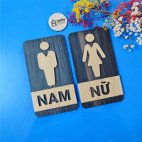 Bộ 2 biển WC nam nữ bằng gỗ cắt laser dán toilet trang trí nhà vệ sinh