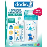 Bộ 2 bình sữa 270ml núm dẹt màu hỗn hợp Dodie