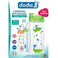 Bộ 2 bình sữa 330ml núm dẹt màu hỗn hợp Dodie