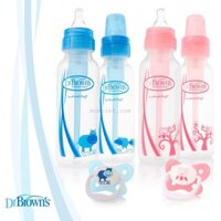 BỘ 2 BÌNH SỮA CỔ THƯỜNG 250ML & 1 TY NGẬM 0-6M DR BROWN'