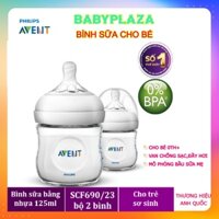 Bộ 2 Bình Sữa PHILIPS AVENT NATURAL 125ML Mô Phỏng Tự Nhiên, Cho Bé 0 tháng Tuổi, Van Chống Sạc, Chống Đầy Hơi, Cổ Rộng