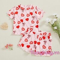 Bộ 2 Bộ Trang Phục Ngày Lễ Tình Nhân In Hình Trái Tim Kẹo Áo Thun Tay Ngắn + Quần Short