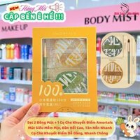 Bộ 2 Bông Mút+Cọ Che Khuyết Điểm Tán Kem Nền Dạng Lỏng Amortals 100% Powder Puff