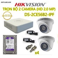 Bộ 2 Camera Hikvision 2M + Đầu ghi + Ổ cứng 500 GB chính hãng bảo hảnh 2 năm đầy đủ phụ kiện lắp ráp