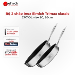 Bộ 2 chảo Inox 2 lớp đáy liền Elmich Trimax classic 2701OL size 20, 26cm