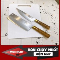 bộ 2 dao nhà bếp thép trắng nhật thép không rỉ 420j2 dao cán trúc mẫu mới 2024