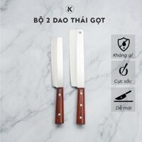 Bộ 2 dao thái gọt thép trắng Nhật kháng gỉ, giữ sắc lâu, cán gỗ hương chắc tay, Ka Dao - Dao làng nghề Việt Nam