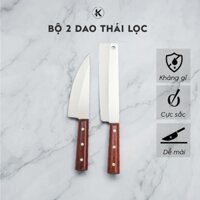 Bộ 2 dao thái lọc thép trắng Nhật kháng gỉ, giữ sắc lâu, cán gỗ hương chắc tay, Ka Dao - Dao làng nghề Việt