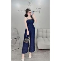 🔵Bộ 2 Dây Đính Nút Vest Nữ Quần Dài Ống Loe Xanh Đen🔵