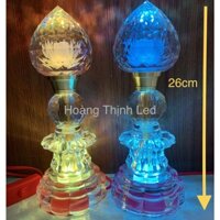 Bộ 2 Đèn Bàn Thờ pha lê đào Cao Cấp Nguyên Khối Phát Sáng Toàn Thân Cao 26cm