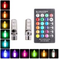 Bộ 2 đèn led chân T10 RGB kèm điều khiển từ xa nhiều chế độ màu, đèn demi