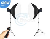 Bộ 2 đèn Studio Led ET-300S công suất thực 600W chỉnh màu (2700-6500K) kèm Softbox bát giác 95cm