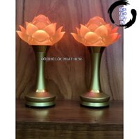 Bộ 2 đèn thờ cúng bằng lưu ly hoa sen 3 tầng 15cm có 7 chế độ đổi màu và tự động chuyển màu