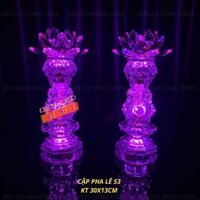 Bộ 2 Đèn Thờ Hoa Sen Pha Lê Nguyên Khối Để Bàn Thờ Phật, Đèn Hoa Sen Đèn Thờ Cúng Cao 30cm-Mã PL53
