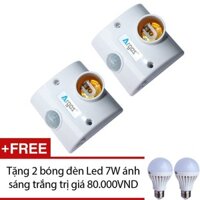 Bộ 2 đuôi đèn cảm biến hồng ngoại Argos TR02 + Tặng 2 bóng đèn Led 7W ánh sáng trắng