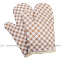 Bộ 2 Găng Tay Nhà Bếp Cách Nhiệt Lò Vi Sóng Nhắc Nồi Bê Đồ Nóng Chất Vải Cotton Dày Dặn Không Trơn Nhiều Mẫu Lựa Chọn  - Caro Vàng