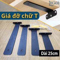 Bộ 2 giá đỡ kệ chữ T dài 25cm dày 5mm, pát sắt đỡ kệ gỗ, ke treo tủ tường, decor trang trí Legaxi