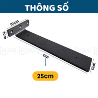 Bộ 2 giá đỡ kệ chữ T dày 5mm, pát sắt đỡ kệ gỗ, ke treo tủ tường, decor trang trí Zaba 25cm