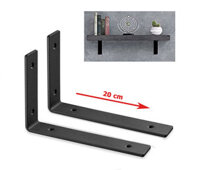 Bộ 2 giá treo chữ L 20cm, ke chữ L bằng thép phủ sơn tĩnh điện màu đen, kèm phụ kiện vít tắc kê