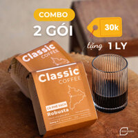 Bộ 2 gói cà phê sạch Classic rang xay nguyên chất - tặng 1 ly thủy tinh - gói 260g robusta coffee