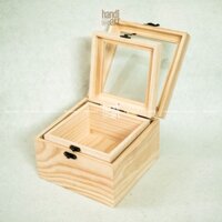Bộ 2 hộp gỗ vuông nắp mica kính, Hộp gỗ đựng trang sức - Woody box