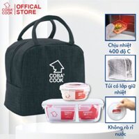 Bộ 2 Hộp Thủy Tinh COBACOOK Hộp Chia 3 Ngăn Và Hộp Tròn 400ml Kèm Túi Giữ Nhiệt-CCL1NR42BB