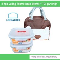 Bộ 2 hộp thuỷ tinh Lock&Lock vuông 750ml, kèm túi giữ nhiệt