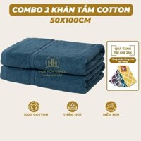Bộ 2 khăn tắm 50x100cm Huy Hòa Towel 100% cotton dày dặn thấm hút, không đổ lông, dùng cho gia đình, spa, khách sạn