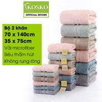 Bộ 2 khăn tắm khổ lớn microfiber KOSKO kích thước 70x140cm và 35x75cm siêu thấm hút không rụng lông - Xanh dương đậm - 1 khăn 35x75 cm