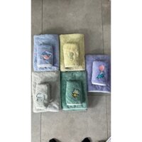 Bộ 2 khăn tắm san hô lông cừu siêu mềm thấm hút nhanh khô thêu họa tiết hải sản biển