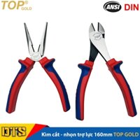 Bộ 2 kìm cắt - nhọn trợ lực chuyên nghiệp TOP GOLD 160mm, thép Hi-Cr cao cấp, thiết kế cộng lực tiết kiệm 50% lực bấm