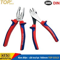 Bộ 2 kìm điện - cắt trợ lực chuyên nghiệp TOP GOLD 160mm, thép Hi-Cr cao cấp, thiết kế cộng lực tiết kiệm 50 lực bấm