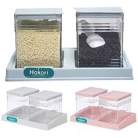 Bộ 2 lọ gia vị vuông HOKORI 2940 - Trong suốt, kèm muỗng
