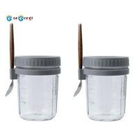 Bộ 2 Lọ Thủy Tinh Đựng Sữa Chua 10Oz Kèm Muỗng Tiện Dụng