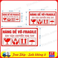 Bộ 2 Logo hàng dễ vỡ chú ý, sticker tem hàng dễ vỡ xin nhẹ tay - fragile handle with care - CỠ NHỎ6x3CM