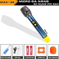 Bộ 2 Micro không dây đa năng Max 56 và Max 36 - Nâng cấp từ Max 39 - Hút âm tốt, Hạn chế hú rít - Sạc pin ngay trên mic - Pin sạc dung lượng cao - Màn hình LCD hiển thị tần số - Phù hợp mọi thiết bị - Micro karaoke - Hàng chính hãng - Max36 1mic - màu xanh nhạt