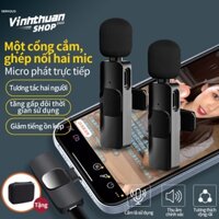 Bộ 2  micro thu âm không dây cài áo,Khử Tiếng Ồn Cao Cấp,Lọc chất âm Đầu thu 2 trong 1 Phát trực tiếp/ghi âm/quay video