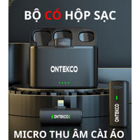 Bộ 2 Micro thu âm không dây ONTEKCO,Mic cài áo,livestream chuyên nghiệp,bắt âm tốt, giảm tiếng ồn, thu âm cho điện thoại