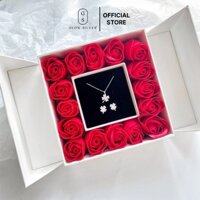 Bộ 2 món dây chuyền, khuyên tai, lắc tay Glow Silver, quà tặng sinh nhật, valentine đựng trong hộp quà hoa hồng