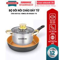 Bộ 2 món nồi chảo đáy từ Sunhouse mama SHG2024 -718 - 1126MCB/ 1128MCB( nồi inox 5 đáy 24cm + Chảo sâu đáy từ 26 / 28cm)