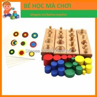 Bộ 2 MÓN trụ có núm và không núm size nhỏ bản gia đình - Giáo cụ Montessori