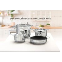 Bộ 2 Nồi 1 Chảo 1 Quánh 1 Xửng Hấp Inox 5 Đáy SUNHOUSE SHG995 - Hàng Chính Hãng
