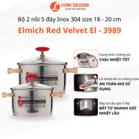 Bộ 2 nồi 5 đáy Inox 304 Elmich Red Velvet El - 3989 Size 18,20