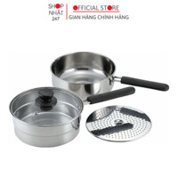 Bộ 2 nồi chảo inox 18cm có khay hấp kèm nắp đậy nội địa Nhật Bản - Kokubo