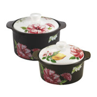 Bộ 2 nồi sứ dùng cho bếp từ ROYALCOOKS Santa Rosa 2L & 3L – Nắp trắng có hoa (RC-SET02)